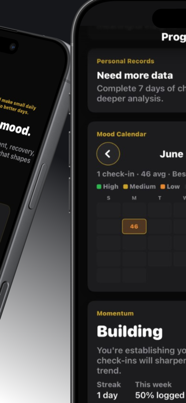 Mood Track calendar overview of recent mood check-ins