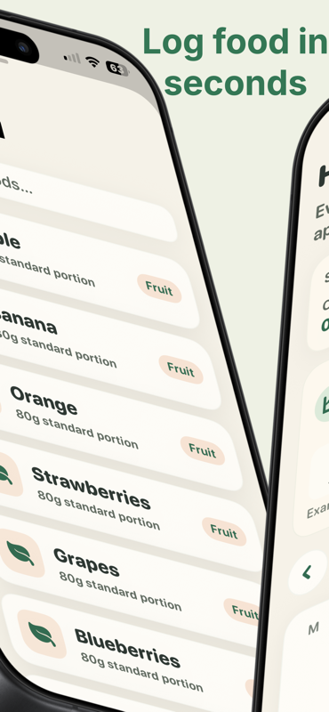Nouri food logging list for fruit and vegetables
